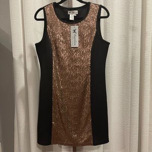 Dress Cocktail Sequin Papillon Medium Gold Black Evening Party Club NWT Glitter